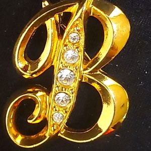 Letter B goldtone with rhinestone brooch